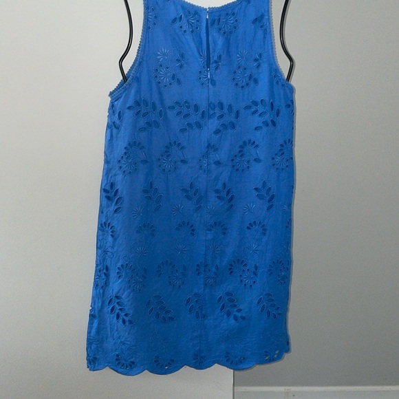 Ann Taylor Eyelet Scalloped Shift Dress - Blue - Sz 14 - Picture 5 of 6